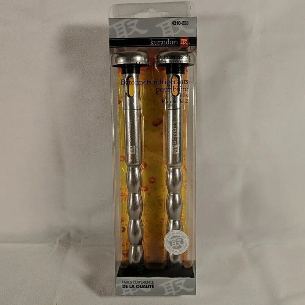 NEW Stainless Steel Beer Chill Sticks 2 Pack Kuraidori Bottle Chiller Wine Drink